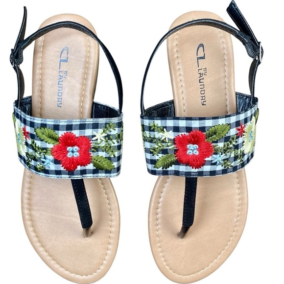 CL by Laundry Shoes - CL by Laundry Gingham Embroidered Thong Sandals Size 8 Wide​​​​